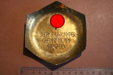 Einzelstück ?  selbstgemachte alte Messingschale mit HJ-Spruch und Rune